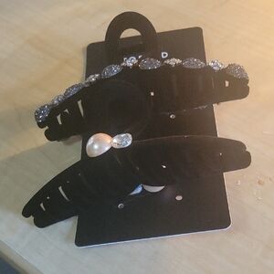 Torrid Black Velvet Hair Clips with Pearl and Crystal Accents